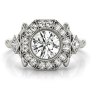 Splendid Sidestone Round Diamond Engagement Ring in 10K/14K gold and platinum with certified lab-grown or natural diamonds