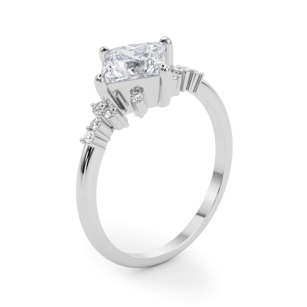 Sculpted Sidestone Princess Diamond Engagement Ring in 10K/14K gold and platinum with certified lab-grown or natural diamonds