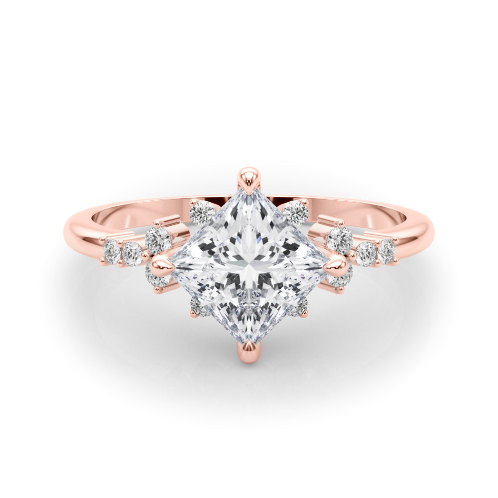 Sculpted Sidestone Princess Diamond Engagement Ring in 10K/14K gold and platinum with certified lab-grown or natural diamonds
