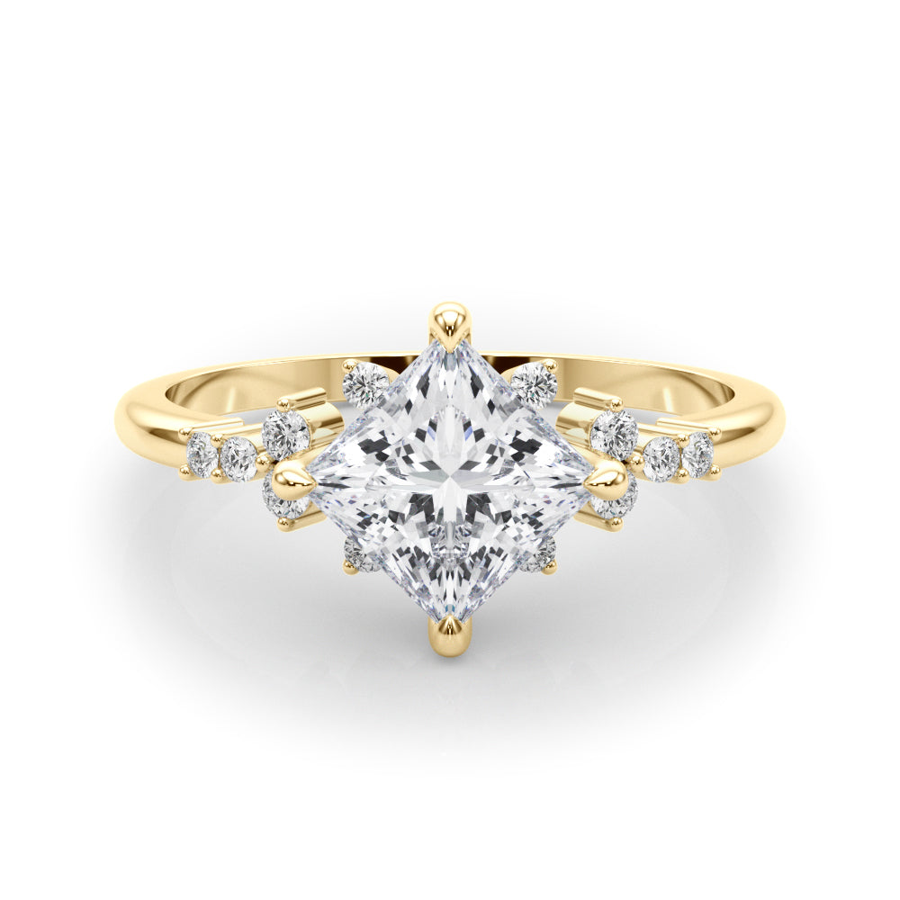 Sculpted Sidestone Princess Diamond Engagement Ring in 10K/14K gold and platinum with certified lab-grown or natural diamonds