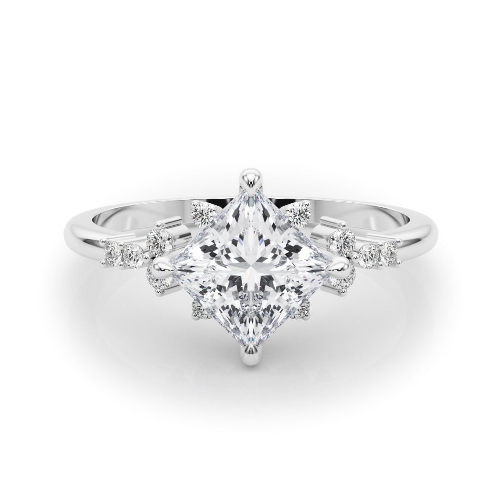 Sculpted Sidestone Princess Diamond Engagement Ring in 10K/14K gold and platinum with certified lab-grown or natural diamonds