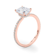Opulent Hidden Halo Cut Center Single Row Emerald Diamond Engagement Ring in 10K/14K gold and platinum with certified lab-grown or natural diamonds