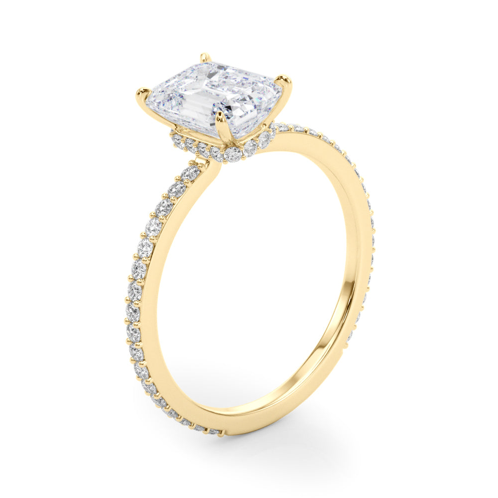 Opulent Hidden Halo Cut Center Single Row Emerald Diamond Engagement Ring in 10K/14K gold and platinum with certified lab-grown or natural diamonds