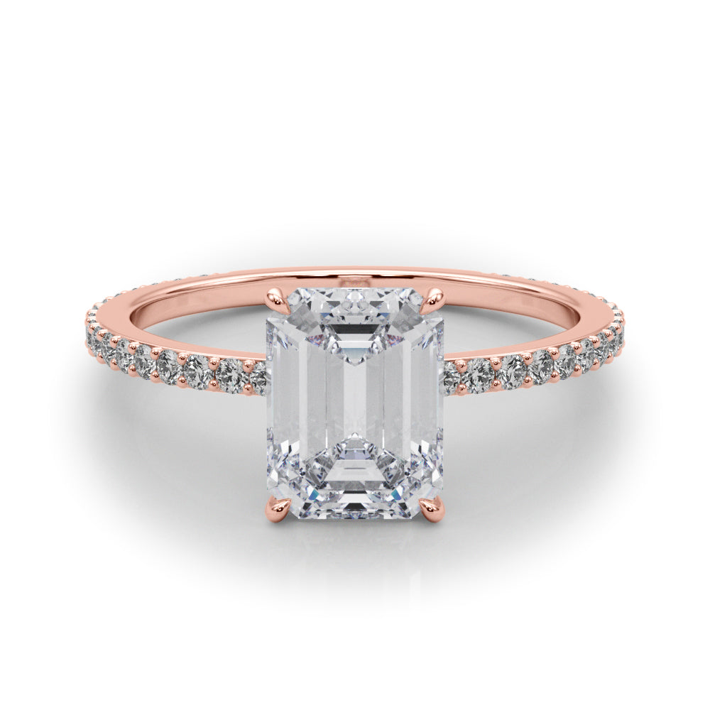 Opulent Hidden Halo Cut Center Single Row Emerald Diamond Engagement Ring in 10K/14K gold and platinum with certified lab-grown or natural diamonds