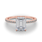 Opulent Hidden Halo Cut Center Single Row Emerald Diamond Engagement Ring in 10K/14K gold and platinum with certified lab-grown or natural diamonds