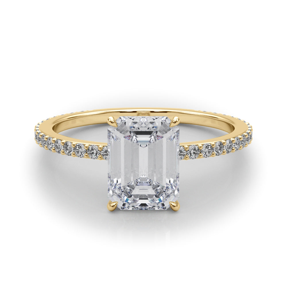 Opulent Hidden Halo Cut Center Single Row Emerald Diamond Engagement Ring in 10K/14K gold and platinum with certified lab-grown or natural diamonds
