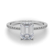 Opulent Hidden Halo Cut Center Single Row Emerald Diamond Engagement Ring in 10K/14K gold and platinum with certified lab-grown or natural diamonds