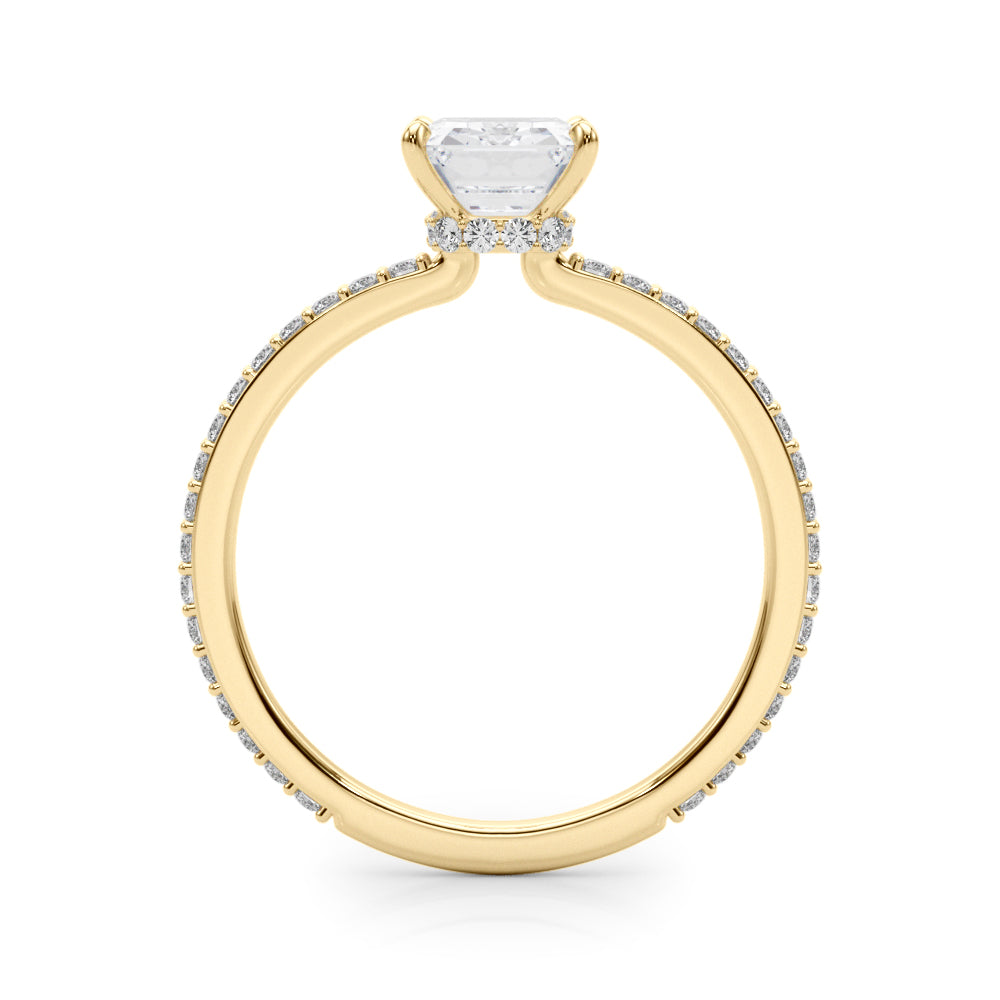 Opulent Hidden Halo Cut Center Single Row Emerald Diamond Engagement Ring in 10K/14K gold and platinum with certified lab-grown or natural diamonds