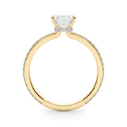 Opulent Hidden Halo Cut Center Single Row Emerald Diamond Engagement Ring in 10K/14K gold and platinum with certified lab-grown or natural diamonds