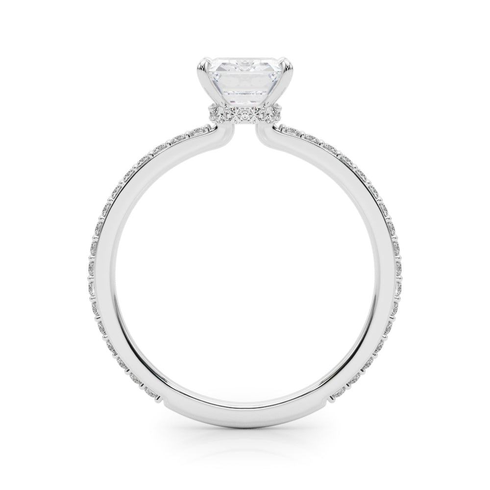 Opulent Hidden Halo Cut Center Single Row Emerald Diamond Engagement Ring in 10K/14K gold and platinum with certified lab-grown or natural diamonds