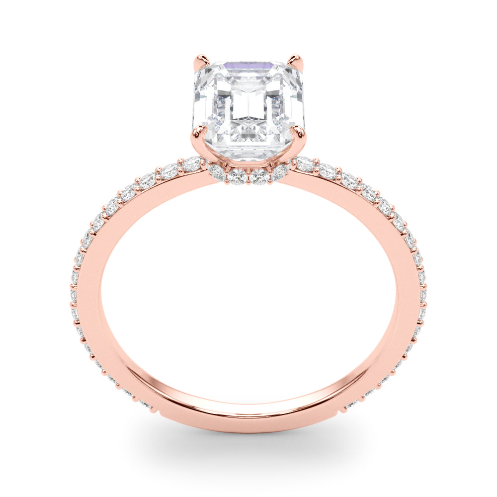 Opulent Hidden Halo Cut Center Single Row Emerald Diamond Engagement Ring in 10K/14K gold and platinum with certified lab-grown or natural diamonds