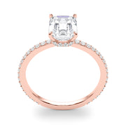 Opulent Hidden Halo Cut Center Single Row Emerald Diamond Engagement Ring in 10K/14K gold and platinum with certified lab-grown or natural diamonds