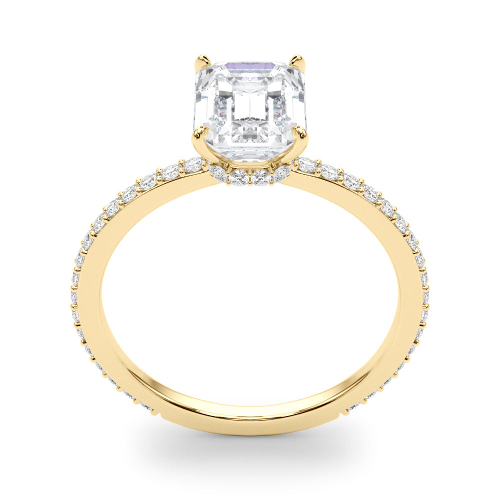 Opulent Hidden Halo Cut Center Single Row Emerald Diamond Engagement Ring in 10K/14K gold and platinum with certified lab-grown or natural diamonds