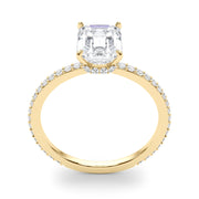 Opulent Hidden Halo Cut Center Single Row Emerald Diamond Engagement Ring in 10K/14K gold and platinum with certified lab-grown or natural diamonds