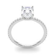 Opulent Hidden Halo Cut Center Single Row Emerald Diamond Engagement Ring in 10K/14K gold and platinum with certified lab-grown or natural diamonds