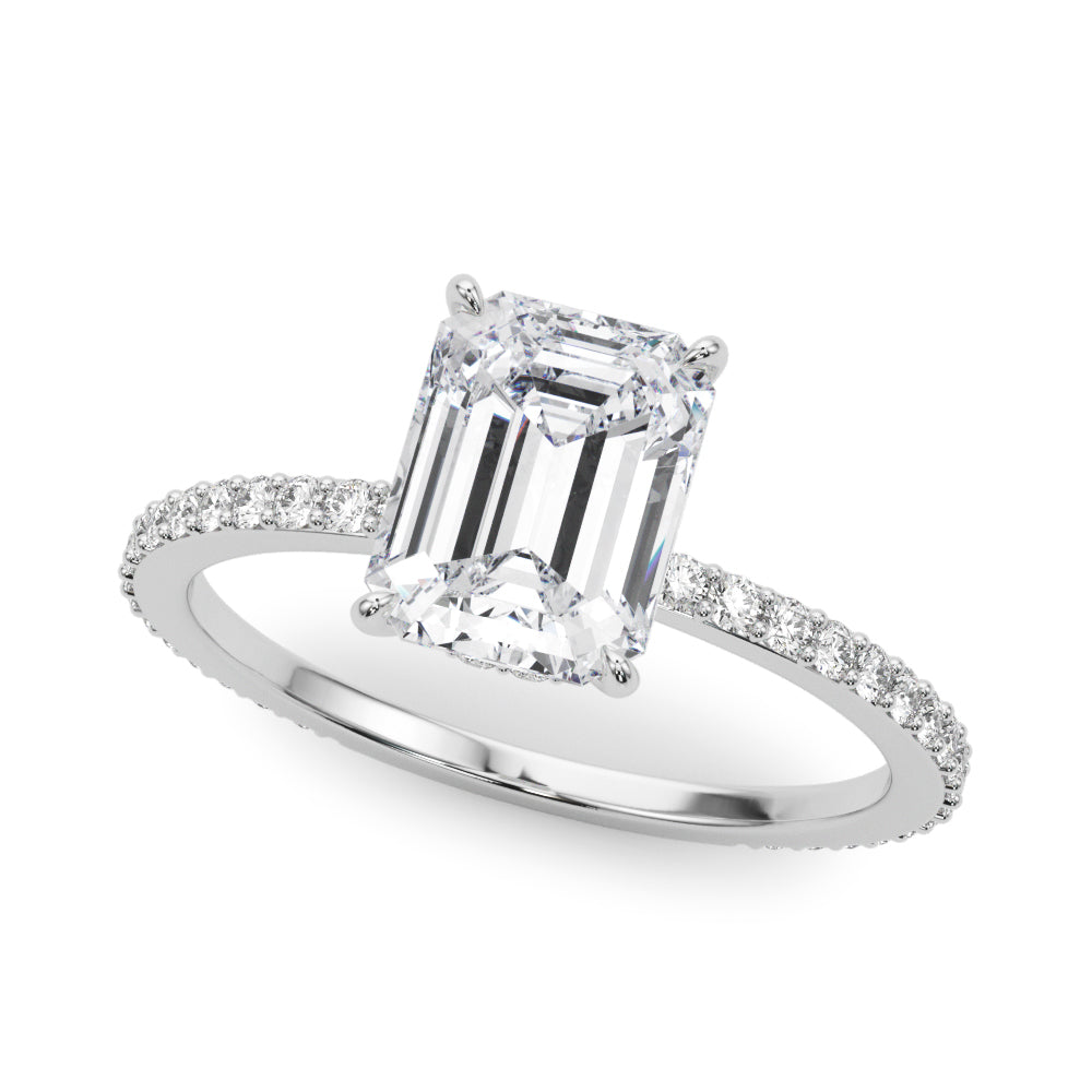 Opulent Hidden Halo Cut Center Single Row Emerald Diamond Engagement Ring in 10K/14K gold and platinum with certified lab-grown or natural diamonds