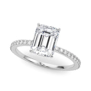 Opulent Hidden Halo Cut Center Single Row Emerald Diamond Engagement Ring in 10K/14K gold and platinum with certified lab-grown or natural diamonds