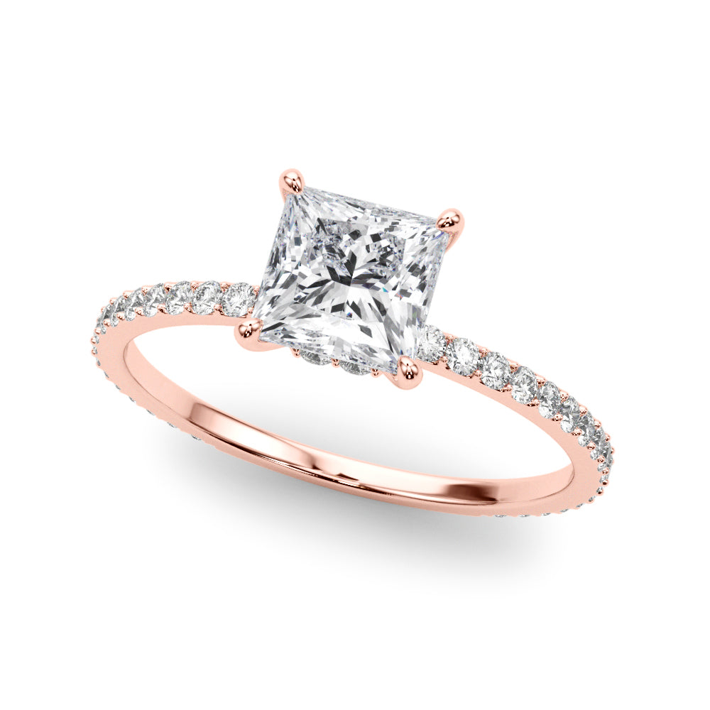 Refined Hidden Halo Cut Center Single Row Princess Diamond Engagement Ring in 10K/14K gold and platinum with certified lab-grown or natural diamonds