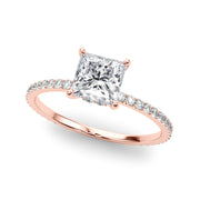 Refined Hidden Halo Cut Center Single Row Princess Diamond Engagement Ring in 10K/14K gold and platinum with certified lab-grown or natural diamonds