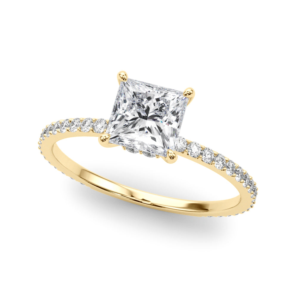 Refined Hidden Halo Cut Center Single Row Princess Diamond Engagement Ring in 10K/14K gold and platinum with certified lab-grown or natural diamonds