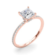 Refined Hidden Halo Cut Center Single Row Princess Diamond Engagement Ring in 10K/14K gold and platinum with certified lab-grown or natural diamonds