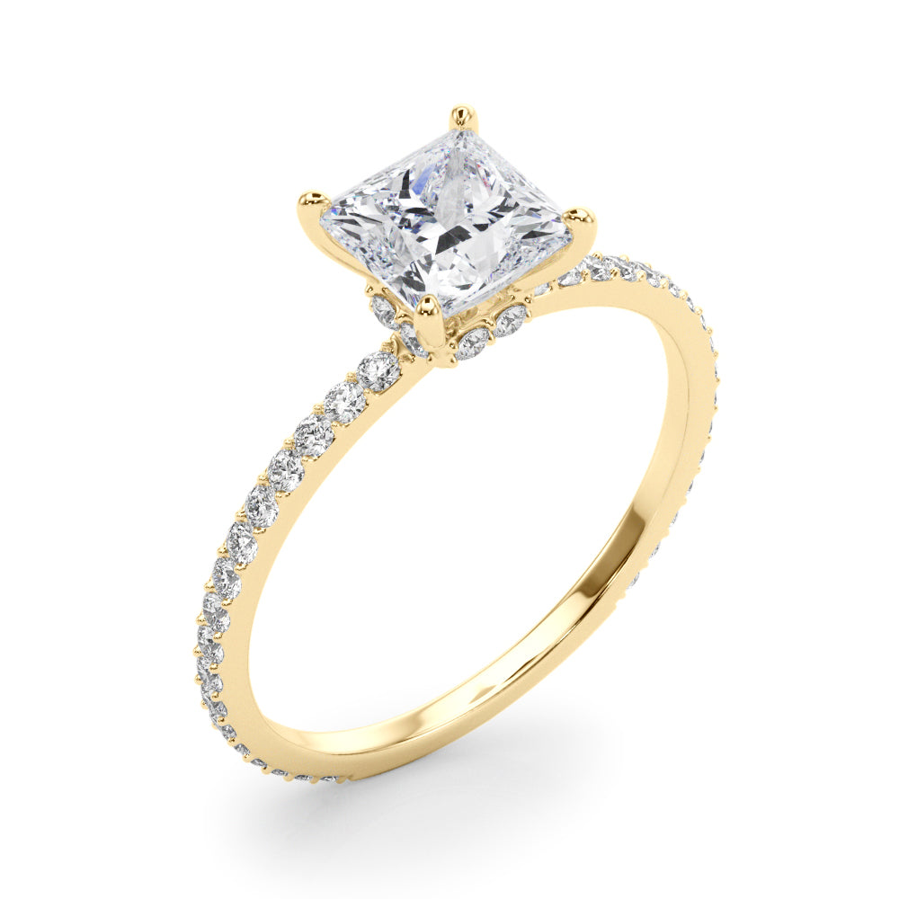 Refined Hidden Halo Cut Center Single Row Princess Diamond Engagement Ring in 10K/14K gold and platinum with certified lab-grown or natural diamonds