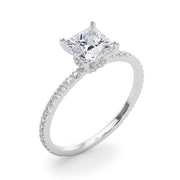 Refined Hidden Halo Cut Center Single Row Princess Diamond Engagement Ring in 10K/14K gold and platinum with certified lab-grown or natural diamonds