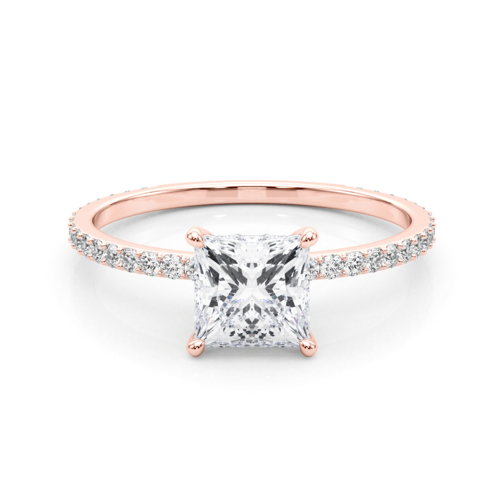 Refined Hidden Halo Cut Center Single Row Princess Diamond Engagement Ring in 10K/14K gold and platinum with certified lab-grown or natural diamonds
