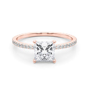 Refined Hidden Halo Cut Center Single Row Princess Diamond Engagement Ring in 10K/14K gold and platinum with certified lab-grown or natural diamonds