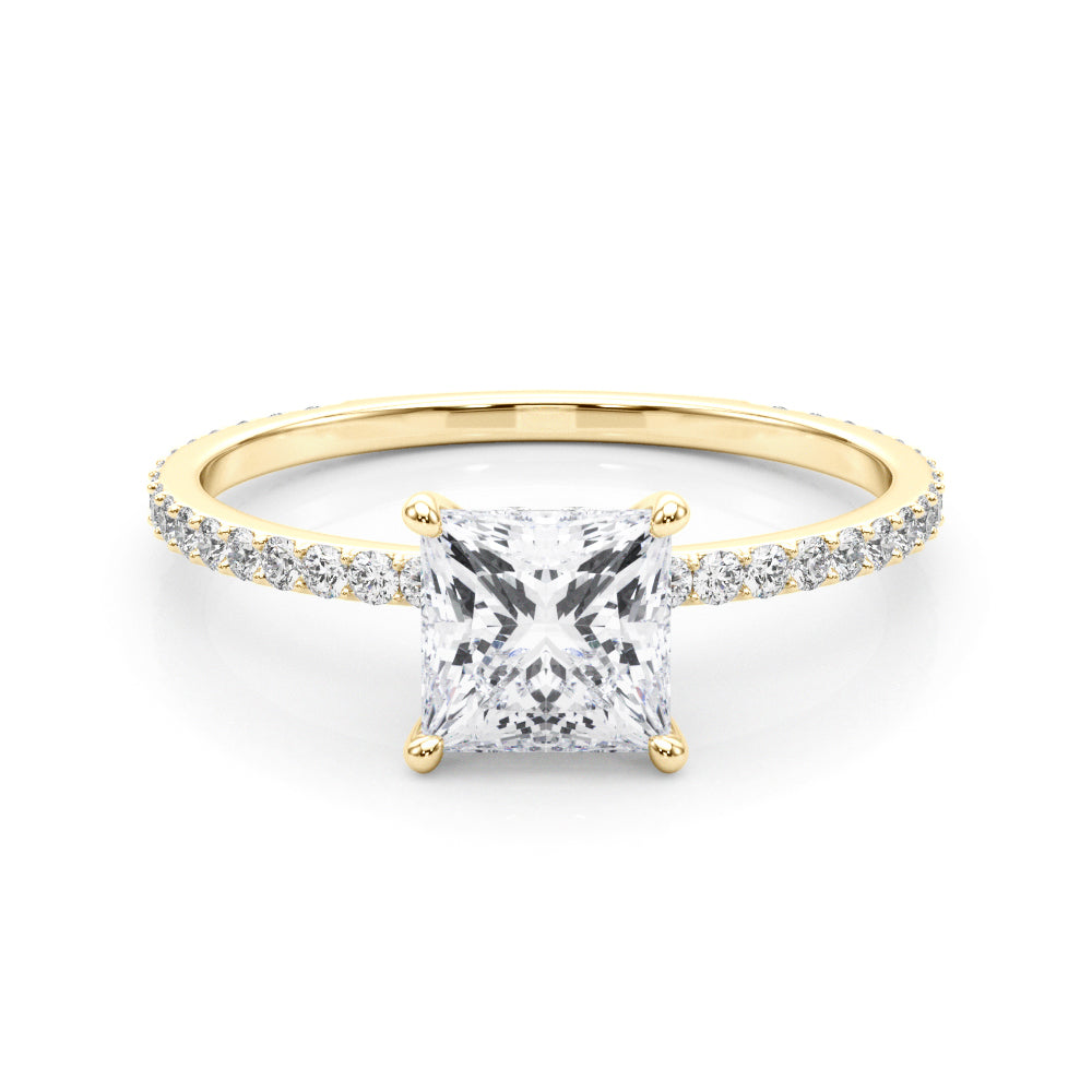 Refined Hidden Halo Cut Center Single Row Princess Diamond Engagement Ring in 10K/14K gold and platinum with certified lab-grown or natural diamonds
