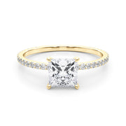 Refined Hidden Halo Cut Center Single Row Princess Diamond Engagement Ring in 10K/14K gold and platinum with certified lab-grown or natural diamonds