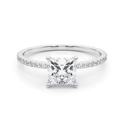Refined Hidden Halo Cut Center Single Row Princess Diamond Engagement Ring in 10K/14K gold and platinum with certified lab-grown or natural diamonds
