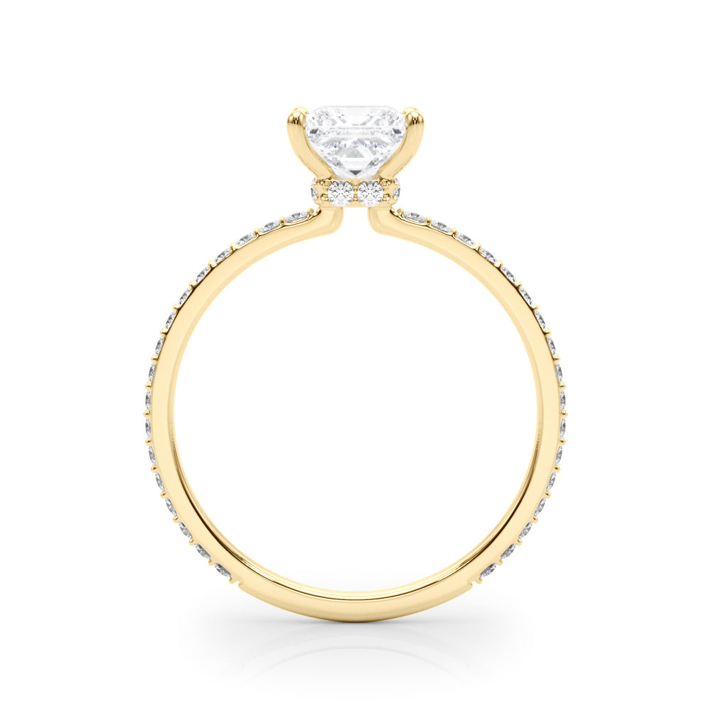 Refined Hidden Halo Cut Center Single Row Princess Diamond Engagement Ring in 10K/14K gold and platinum with certified lab-grown or natural diamonds