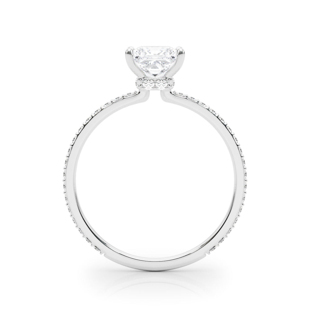 Refined Hidden Halo Cut Center Single Row Princess Diamond Engagement Ring in 10K/14K gold and platinum with certified lab-grown or natural diamonds