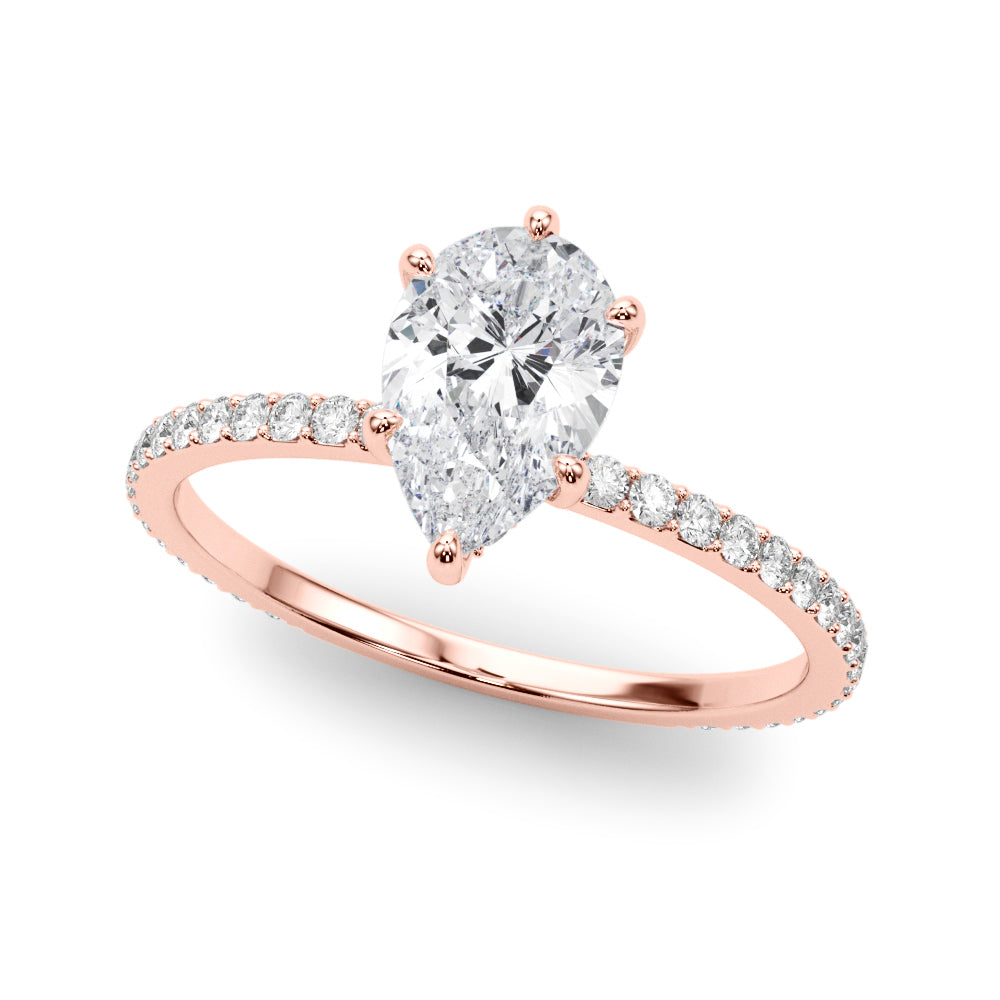 Iconic Hidden Halo Center Single Row Pear Diamond Engagement Ring in 10K/14K gold and platinum with certified lab-grown or natural diamonds