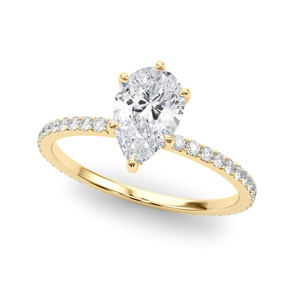 Iconic Hidden Halo Center Single Row Pear Diamond Engagement Ring in 10K/14K gold and platinum with certified lab-grown or natural diamonds
