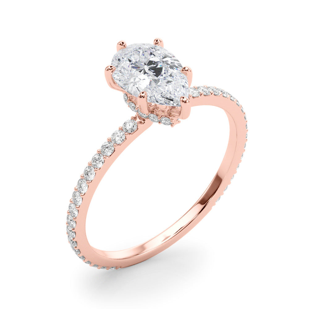 Iconic Hidden Halo Center Single Row Pear Diamond Engagement Ring in 10K/14K gold and platinum with certified lab-grown or natural diamonds