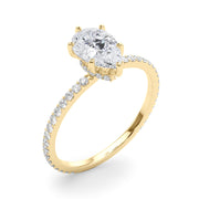 Iconic Hidden Halo Center Single Row Pear Diamond Engagement Ring in 10K/14K gold and platinum with certified lab-grown or natural diamonds