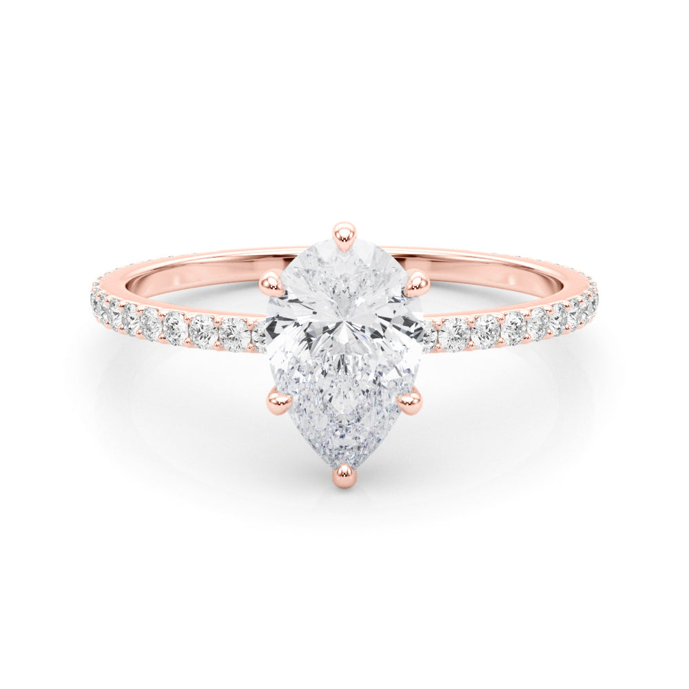 Iconic Hidden Halo Center Single Row Pear Diamond Engagement Ring in 10K/14K gold and platinum with certified lab-grown or natural diamonds