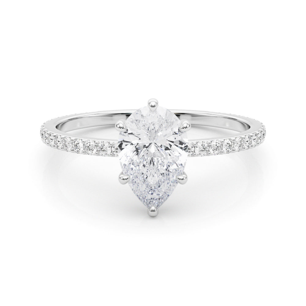 Iconic Hidden Halo Center Single Row Pear Diamond Engagement Ring in 10K/14K gold and platinum with certified lab-grown or natural diamonds