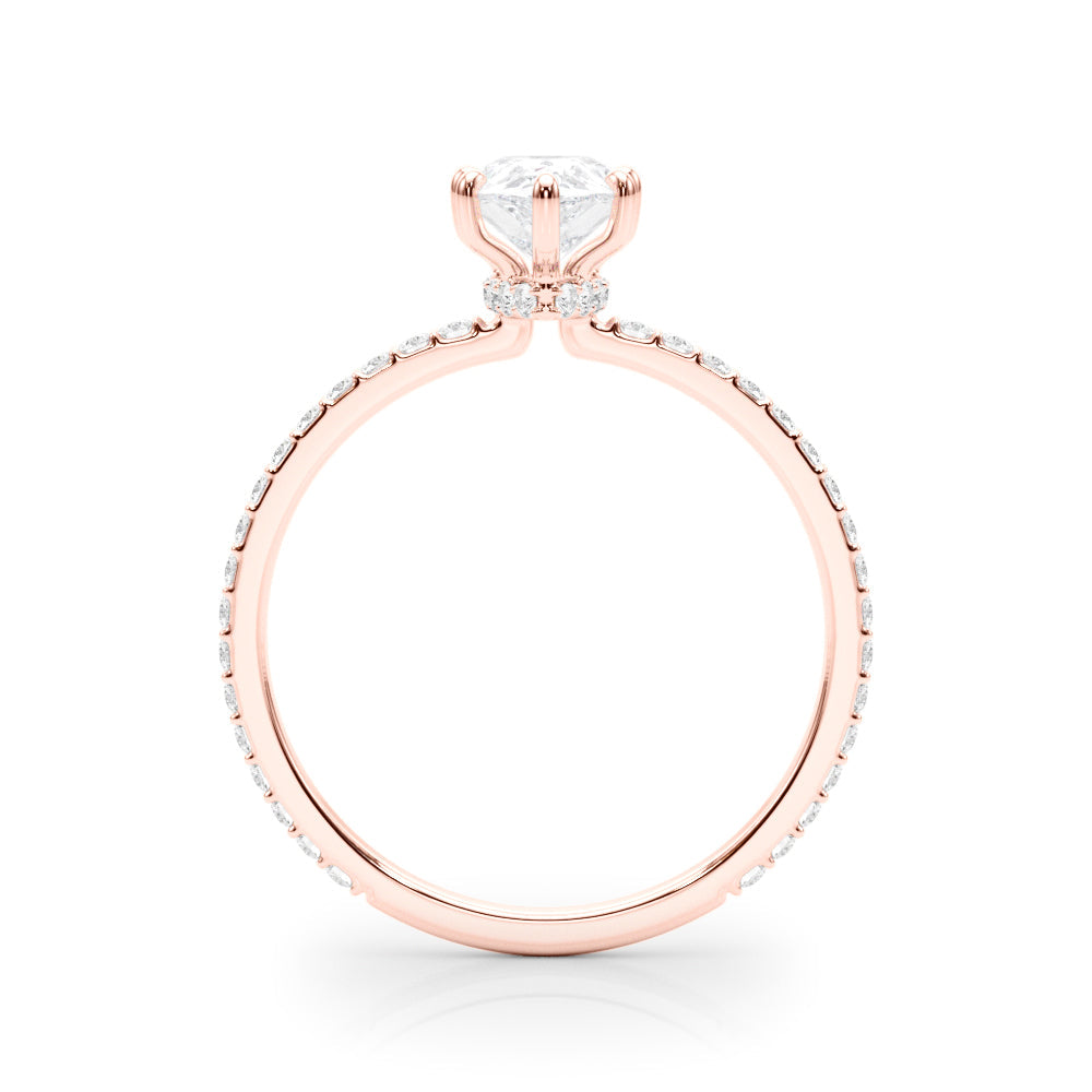 Iconic Hidden Halo Center Single Row Pear Diamond Engagement Ring in 10K/14K gold and platinum with certified lab-grown or natural diamonds
