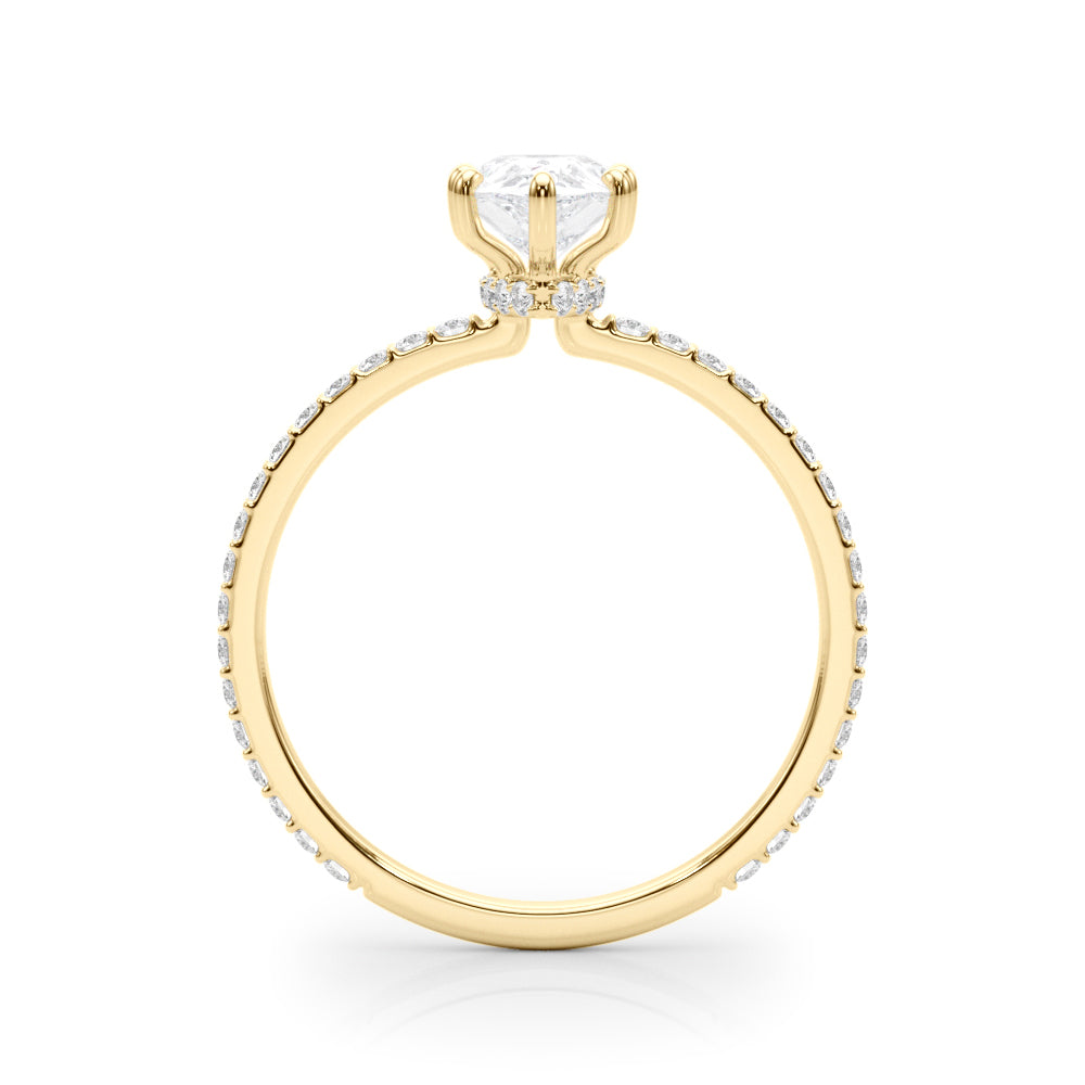 Iconic Hidden Halo Center Single Row Pear Diamond Engagement Ring in 10K/14K gold and platinum with certified lab-grown or natural diamonds