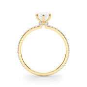 Iconic Hidden Halo Center Single Row Pear Diamond Engagement Ring in 10K/14K gold and platinum with certified lab-grown or natural diamonds