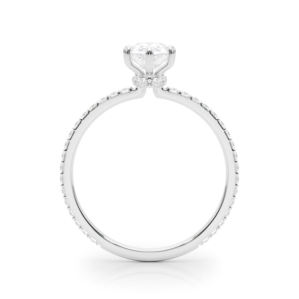 Iconic Hidden Halo Center Single Row Pear Diamond Engagement Ring in 10K/14K gold and platinum with certified lab-grown or natural diamonds