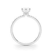 Iconic Hidden Halo Center Single Row Pear Diamond Engagement Ring in 10K/14K gold and platinum with certified lab-grown or natural diamonds