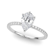 Iconic Hidden Halo Center Single Row Pear Diamond Engagement Ring in 10K/14K gold and platinum with certified lab-grown or natural diamonds