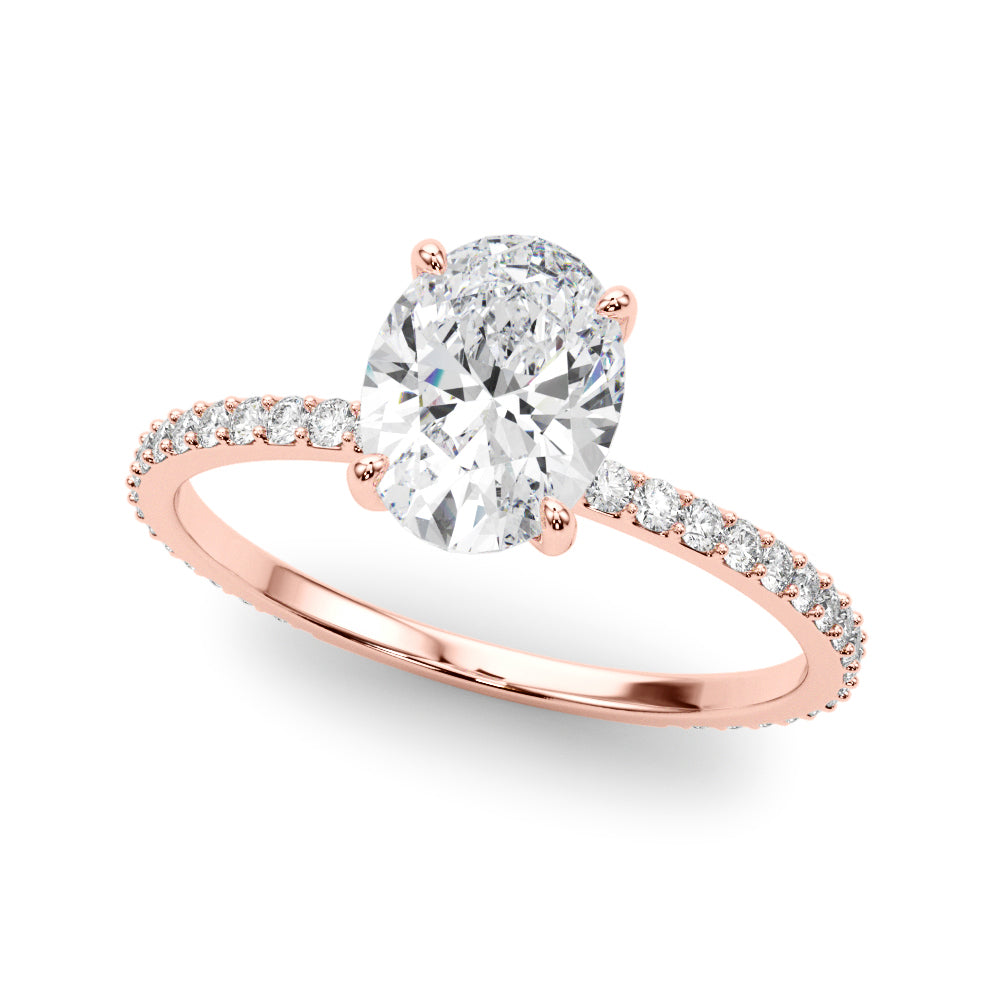 Signature Hidden Halo Center Single Row Oval Diamond Engagement Ring in 10K/14K gold and platinum with certified lab-grown or natural diamonds