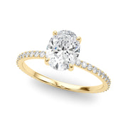 Signature Hidden Halo Center Single Row Oval Diamond Engagement Ring in 10K/14K gold and platinum with certified lab-grown or natural diamonds