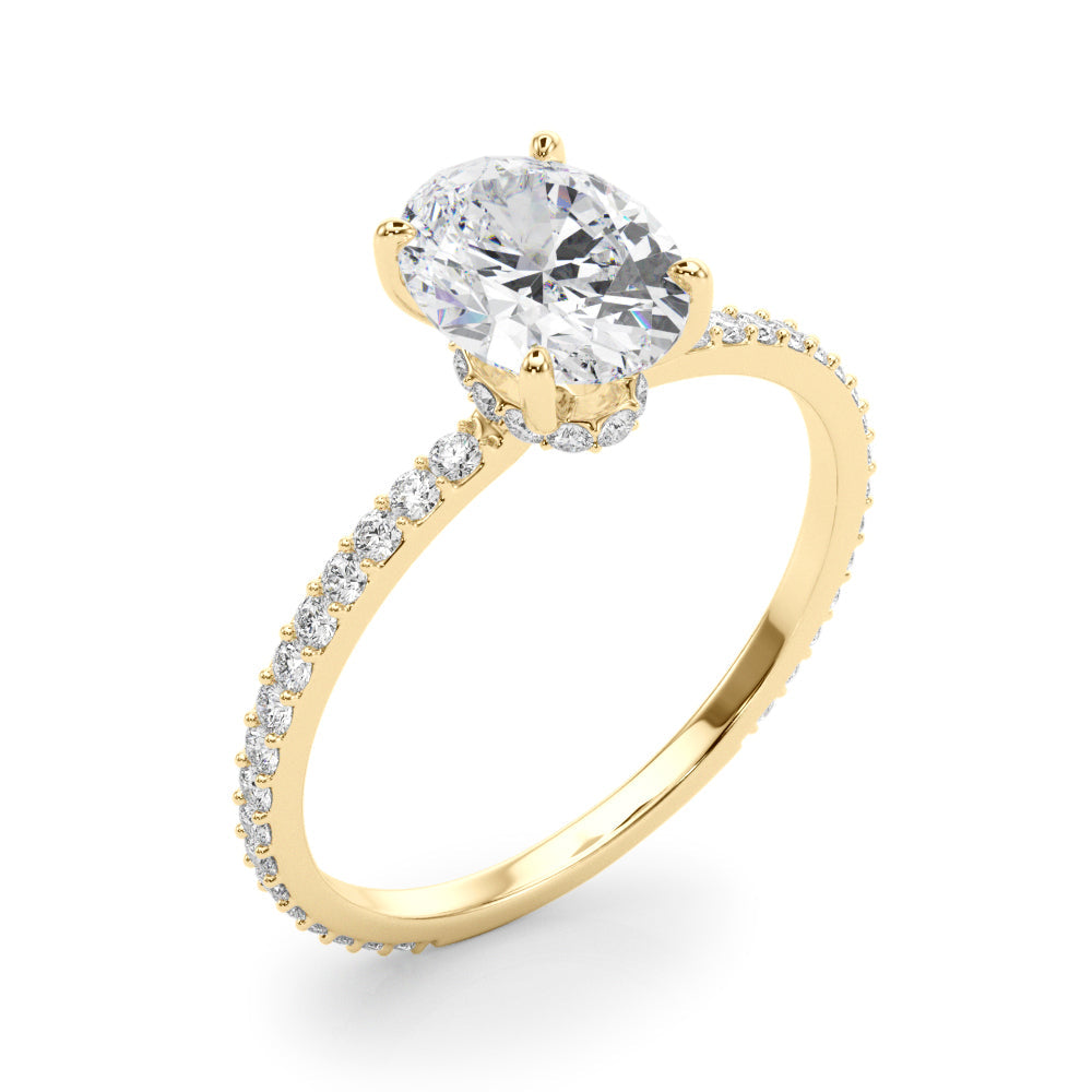 Signature Hidden Halo Center Single Row Oval Diamond Engagement Ring in 10K/14K gold and platinum with certified lab-grown or natural diamonds