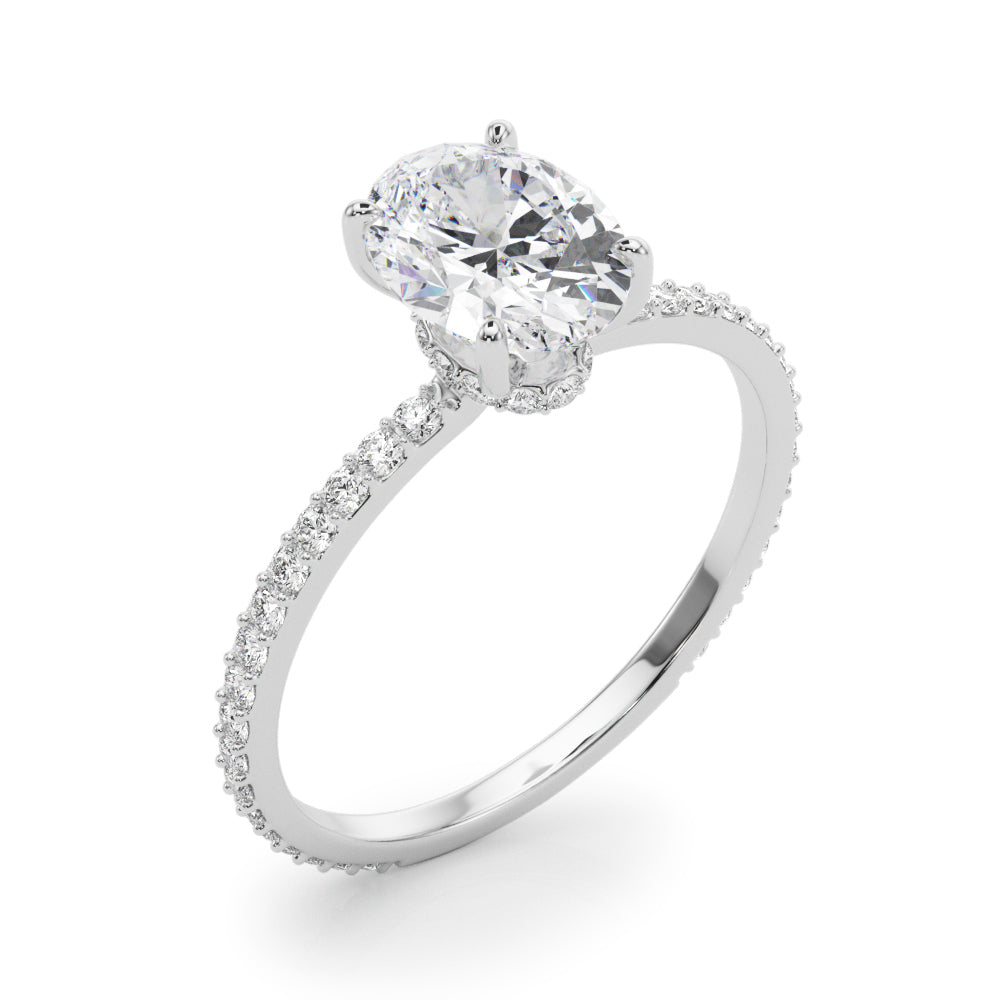 Signature Hidden Halo Center Single Row Oval Diamond Engagement Ring in 10K/14K gold and platinum with certified lab-grown or natural diamonds